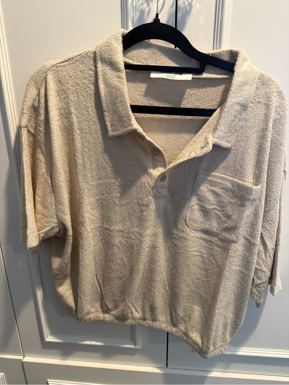 Double Zero Beige Terry Short-Sleeve Polo Sweatshirt